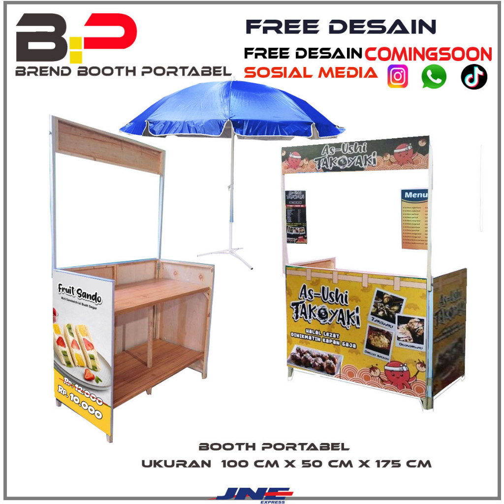 Booth Lipat 100x50x175 Gerobak Lipat Ringan / Meja Jualan Portable / Booth Portable / Booth Makanan 