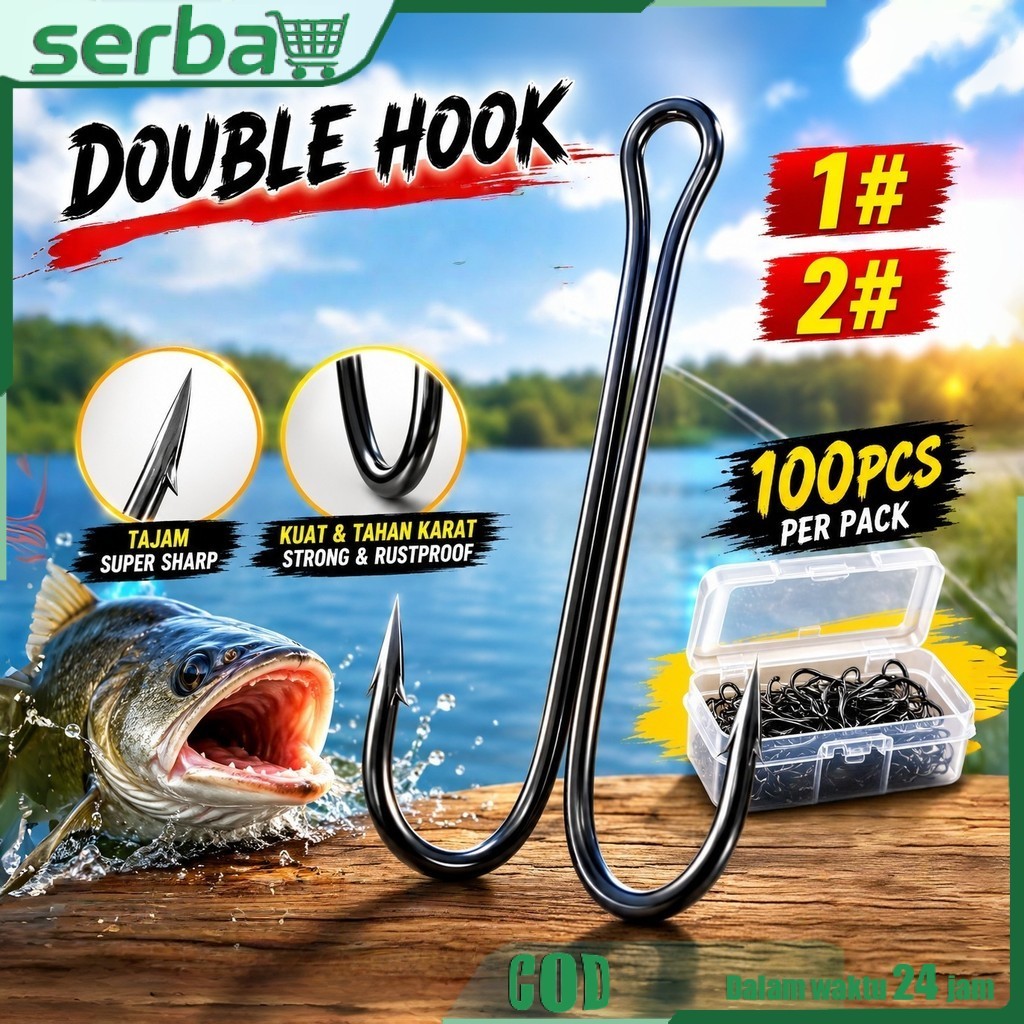 Aneka Umpan 100pcs Double Frog Hook High Carbon Steel Fishing Hook 1#/2#