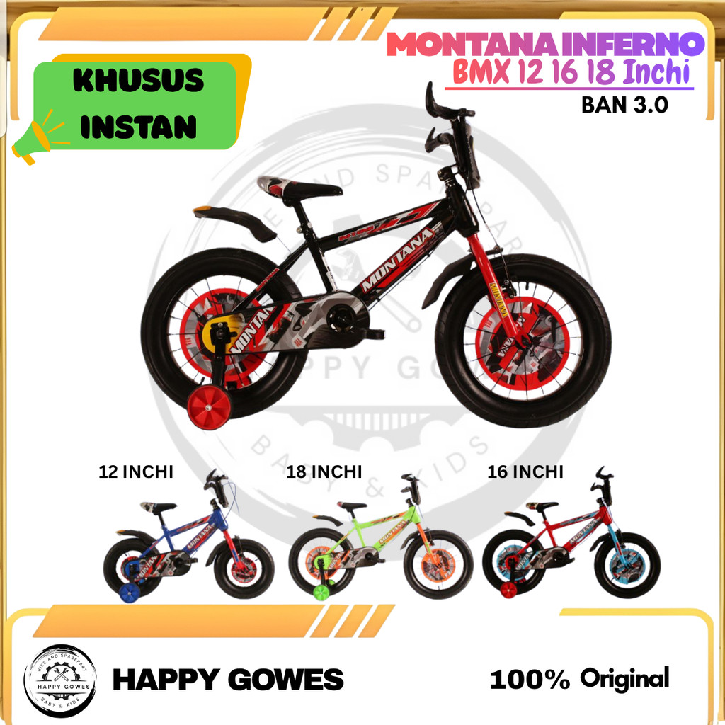 HG SEPEDA ANAK COWOK BMX 12 16 18 INCHI MONTANA INFERNO BAN 3.0 BAN JUMBO BAN POMPA KHUSUS INSTAN