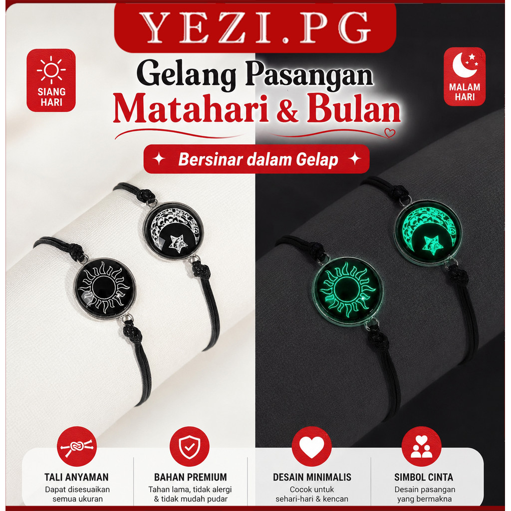Gelang Couple Motif Matahari Bulan Bercahaya Model Retro Hadiah LDR