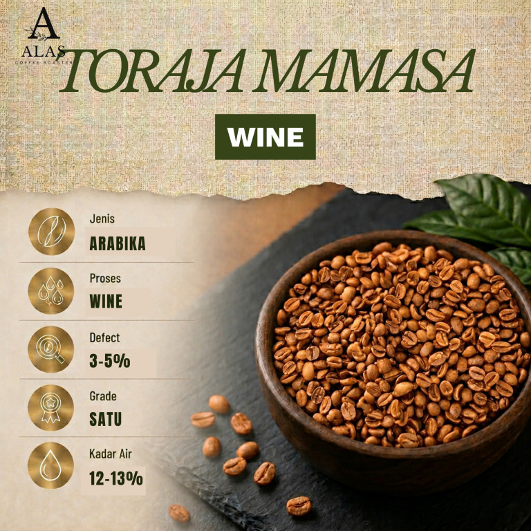 Arabika Toraja Mamasa Wine Grade 1 Green Bean | Biji Kopi Mentah 1kg