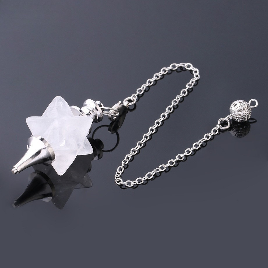 Kristal, Batu Semi Berharga, Liontin Pendulum Merkaba, Rantai Pendulum Hexagram