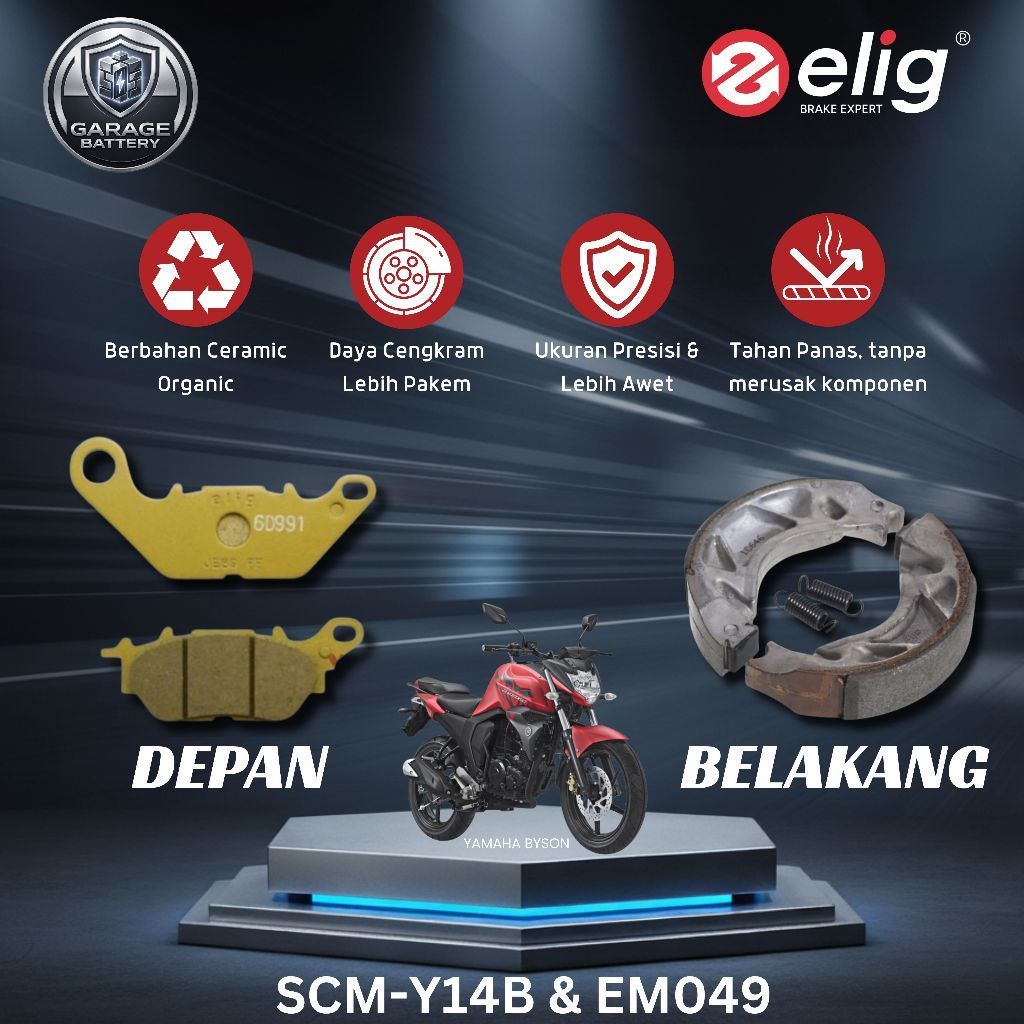 Elig Kampas Rem Yamaha Byson SCM-Y14B & EM049 Bagian Depan & Belakang