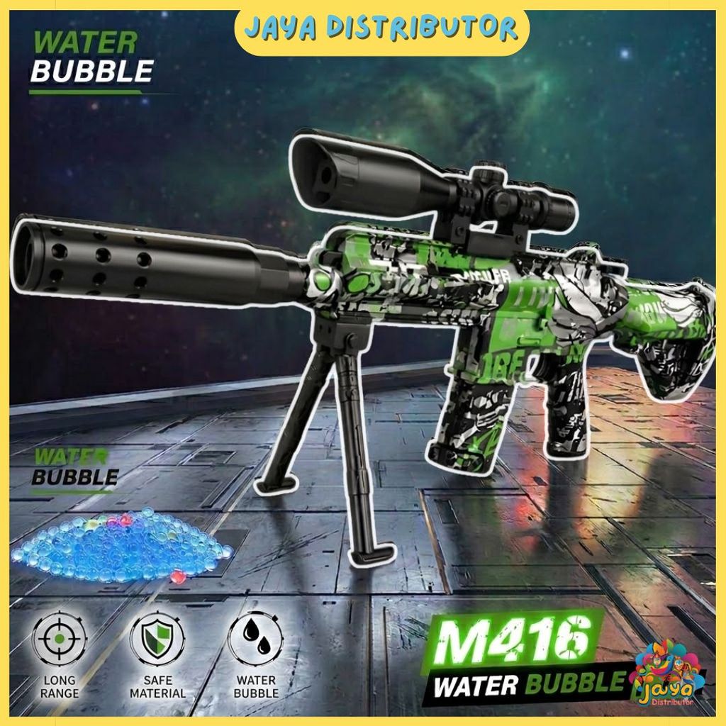 Mainan Senapan M416 Water Gel Blaster - Tembakan Peluru Air Bubble Manual 45cm Motif Grafiti