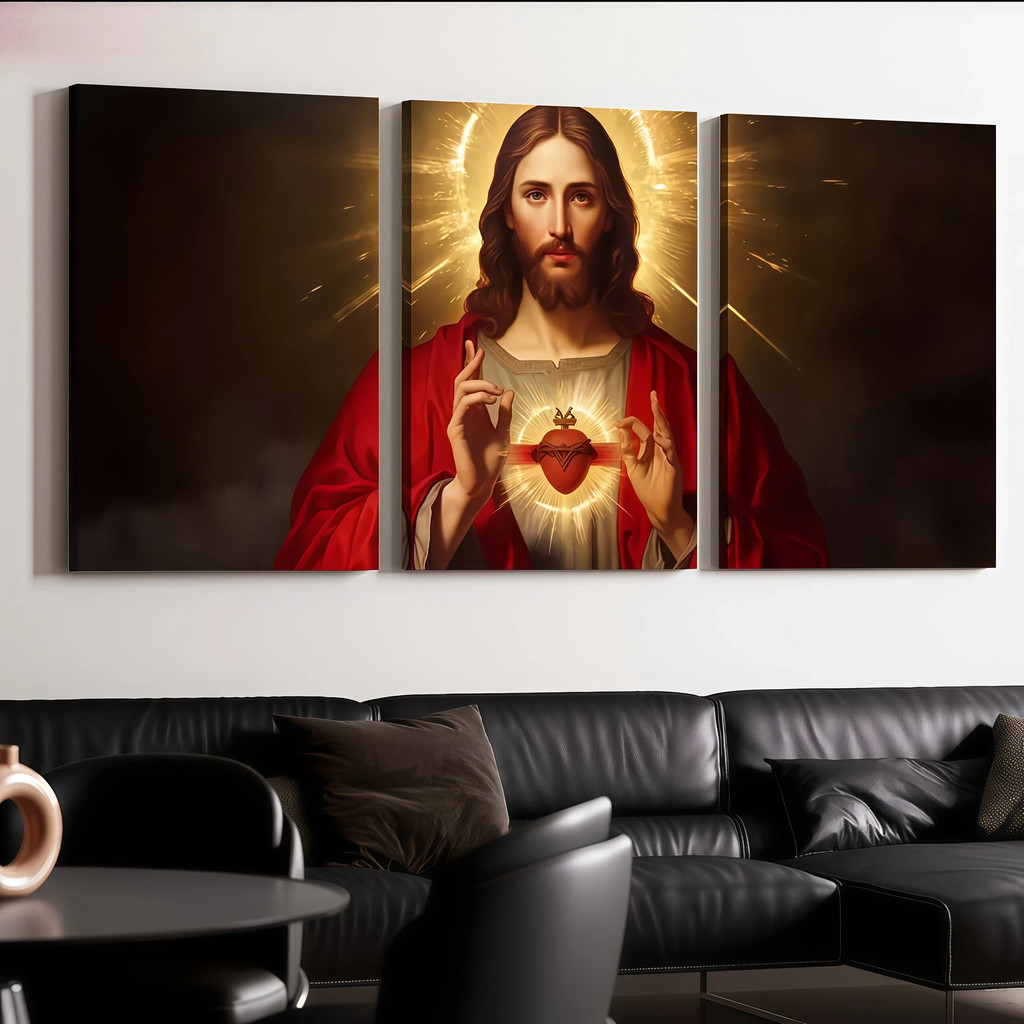 Lukisan Dinding Yesus 3 Panel Hiasan Dinding Kristen Katolik Dekorasi Rumah