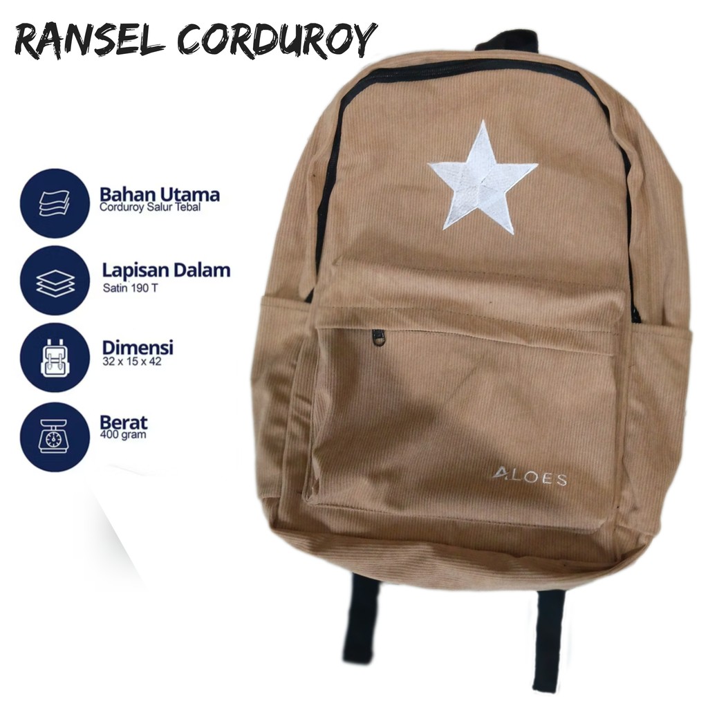 TAS RANSEL SEKOLAH STAR CORDUROY BACKPACK CORDUROY PRIA WANITA || TAS LAPTOP CORDUROY