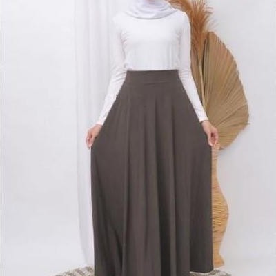 Rok Payung Panjang Wanita Rok Lebar Karet Tebal Muslim Bawahan Maxi Hitam