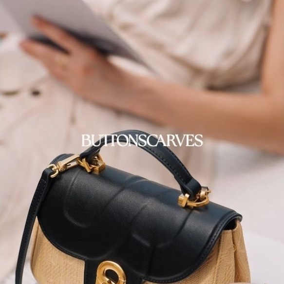 Tas BS Buttonscarves Alma Wicker Straw Bag Small - Black