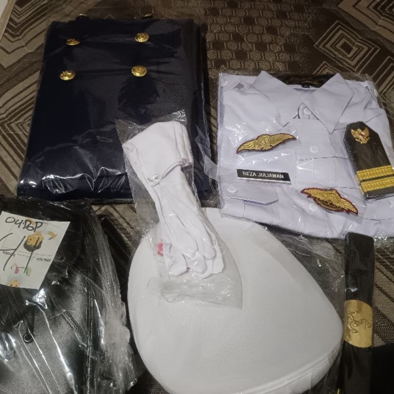 PAKET LENGKAP PREMIUM JAS PELAUT HIGH QUALITY - JAS NAVY BLUE + TOPI + CELANA + KAOS DALAM + SABUK +
