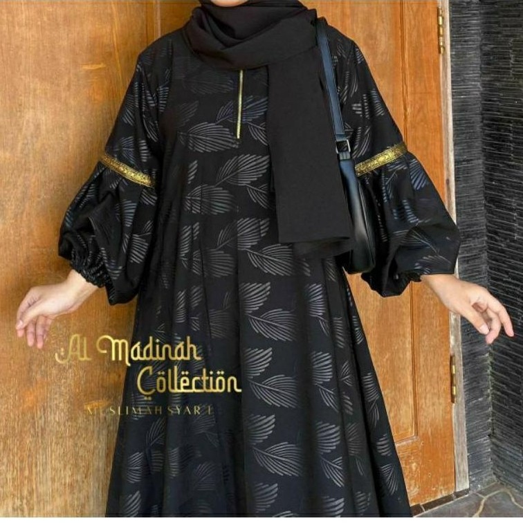 hot sale abaya shiva/abaya embos lengan balon temboro wolfis hitam full motif gamis muslim wanita
