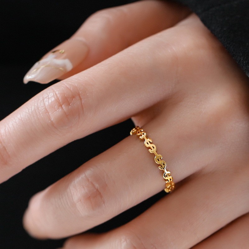 Cincin dolar koin emas mewah ringan wanita, niche serbaguna untuk menarik kekayaan, dapat membuka da