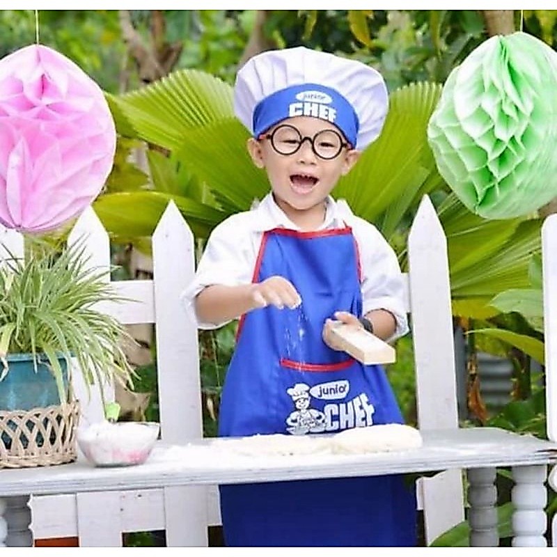 Baju koki topi koki celemek anak baju chef topi chef kostum anak little chef appron anak mainan anak