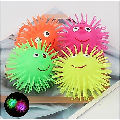Bola Ubur Mainan Bayi Anak Puffer Ball Ubur Ubur Karet LED Bola Duri Lampu LED CVJ