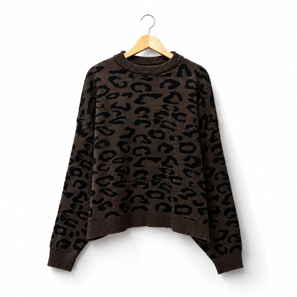 Leopard Sweater Oversize Atasan Rajut Wanita Jumbo