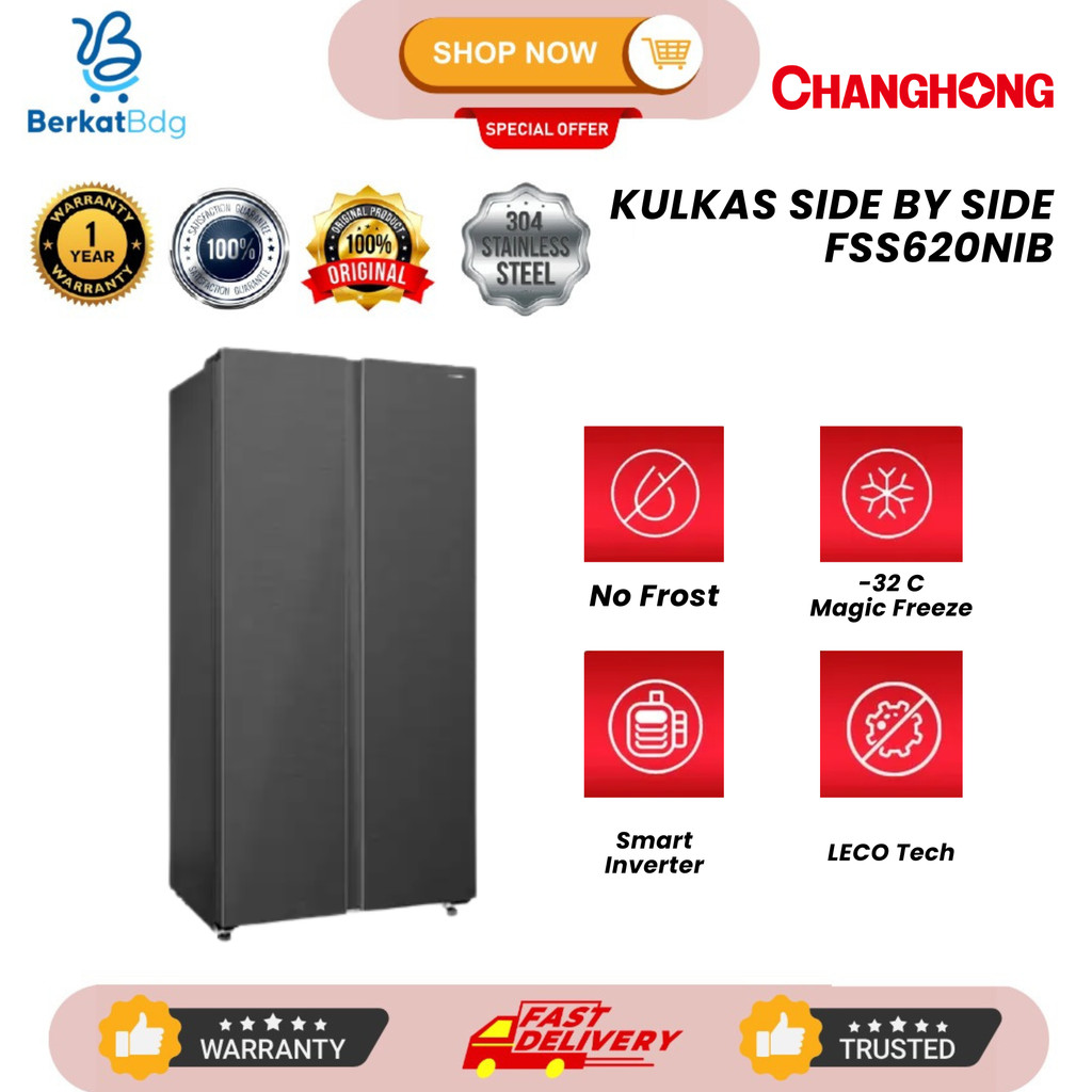 KULKAS SIDE BY SIDE CHANGHONG 2 PINTU 500L FSS620NIB