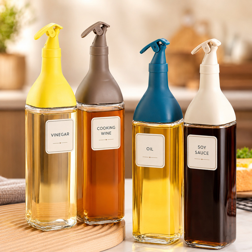 ELMO Botol Minyak Kaca Anti Tumpah Estetik Korean Style Wadah Saos Vinegar Kecap
