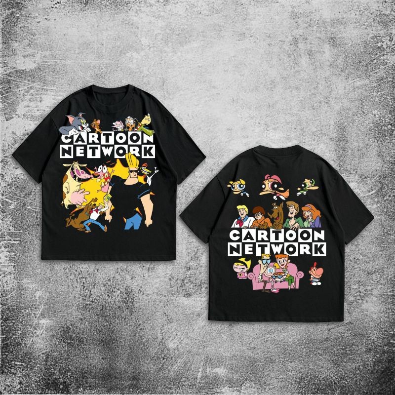 Baju Kaos P&B Oversize Cartoon Network - T Shirt Vintage Cartoon Network Oversized Black 20s Baju Ka