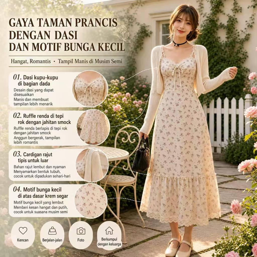 Fairy dress Korean Style Dress Bunga Pastel Renda Vintage Elegant Look - dress korea dress vintage d