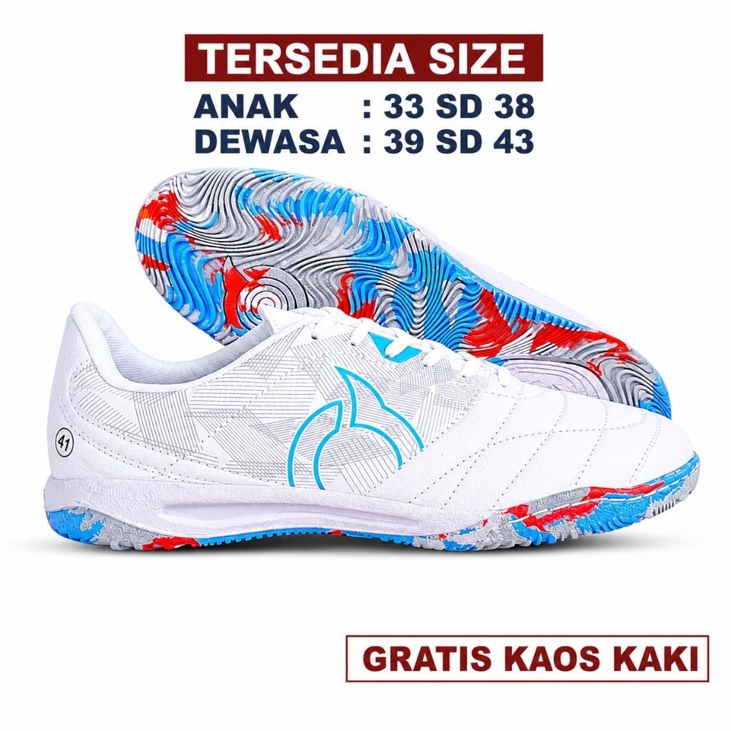 TERBARU Sepatu Futsal Dewasa Ortuseight Jogosala Crusher V2 Putih Biru Premium Xyz Sport Original