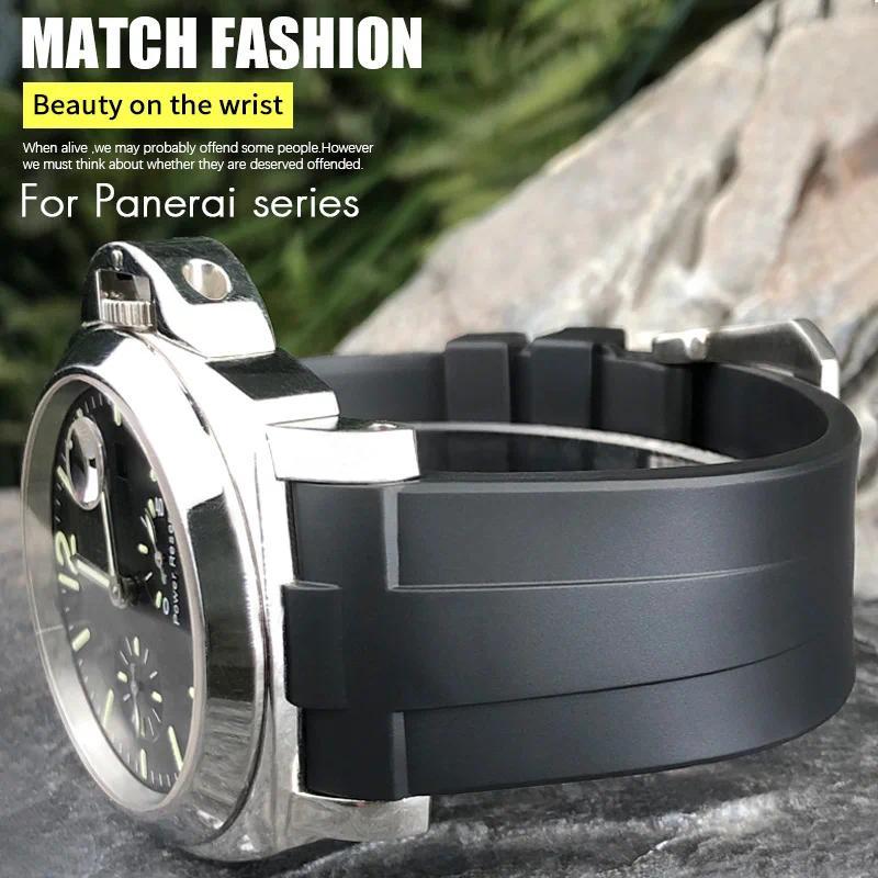 24mm Curved End Natural Rubber Watchband for Panerai LUMINOR SUBMERSIBLE PAM Silicone Waterproof Wat
