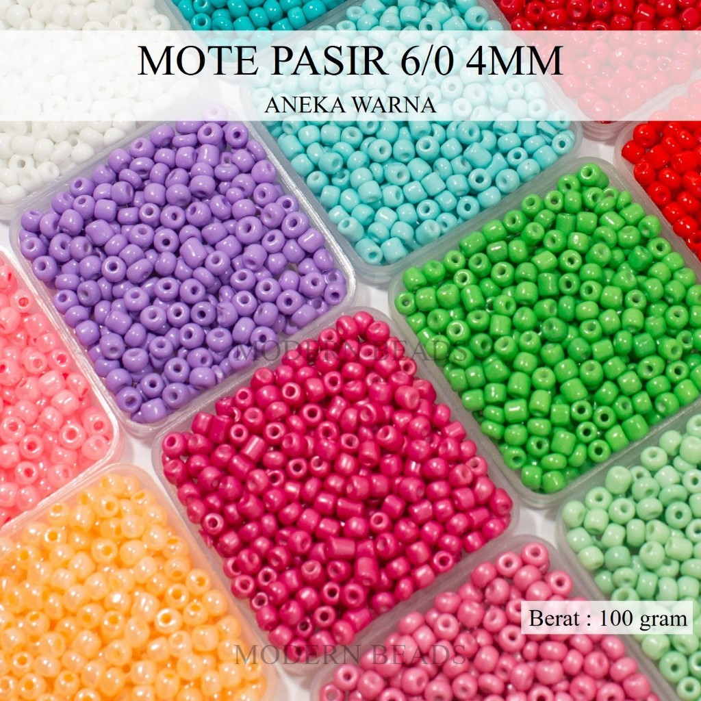 [100 GRAM] Manik Pasir 6/0 4mm / Mote Pasir / Manik Payet Pasir Bahan Kerajinan Tangan Aneka Warna C