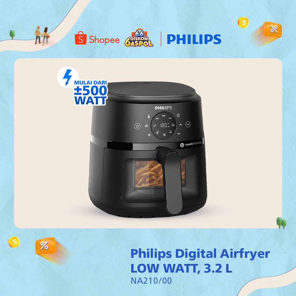 BARU Philips Airfryer Low Watt 500W Transparan BEST COMPACT SIZE 3.2 L NA210/00. Air fryer multifung