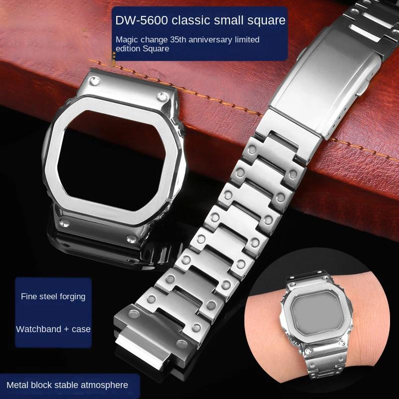 Casing logam + tali DW5600 untuk Casio G-SHOCK DW-5600 GW-M5610 GW-B5600 modifikasi personalisasi DI