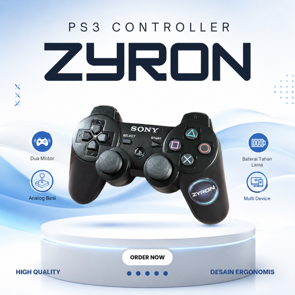 Zyron PS3 Controller, Dual Motor, Wireless, Analog Besi, Support PS3, Laptop / PC, HP / Mobile, Smar