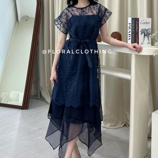 Premium F351 Dress Wanita Kondangan Bridesmaid Pesta Mewah Bahan Premium