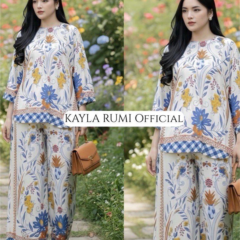 BAJU SETELAN JELITA TERBARU 2026 KEKINIAN - ONE SET WANITA RAYON MOTIF ADEM BUSUI ATASAN BAWAHAN KUL