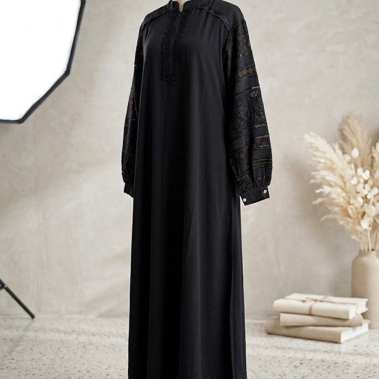 Gamis ArsyaKayla - Gamis ArsyaKayla Lengan Brukat - Gamis ArsyaKayla Brukat Hitam Premium