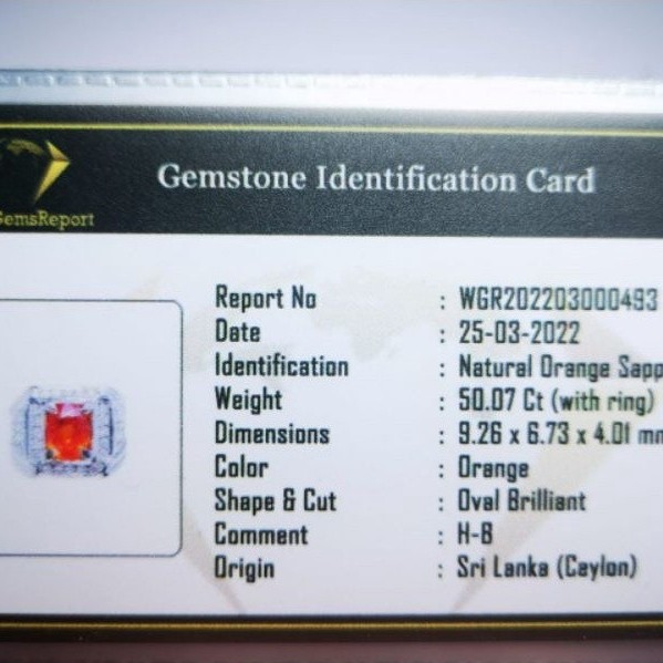 NATURAL ORANGE SAPPHIRE CORUNDUM MEMO WGR GEMS LAB