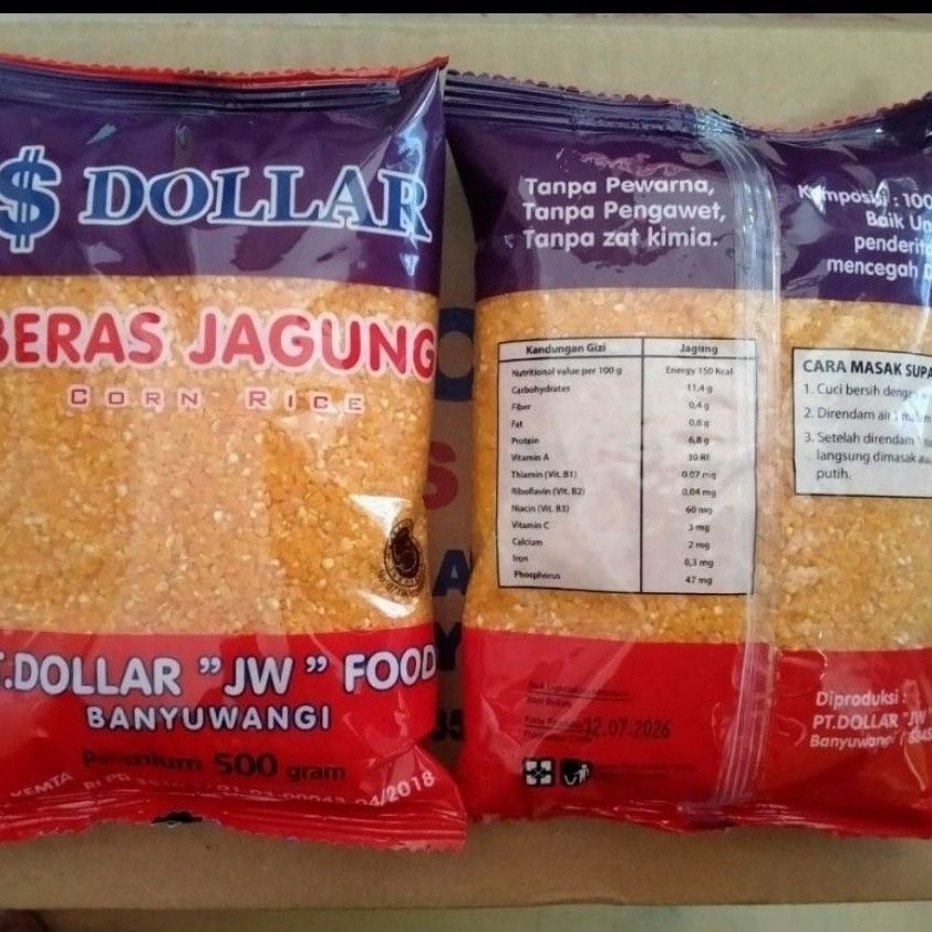 1kg Beras jagung DOLLAR 500gr / Beras jagung dollar 500 gram rasa enak / Beras jagung dollar premium
