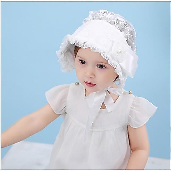 PreciousOne-Topi bonet bayi anak kain renda warna hitam&putih