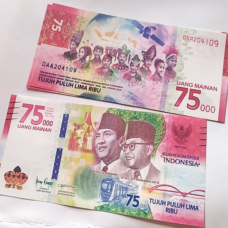 gerai mahar replika uang baru 75 ribu edisi hut RI 75 bahan mahar uang mainan seri terbaru