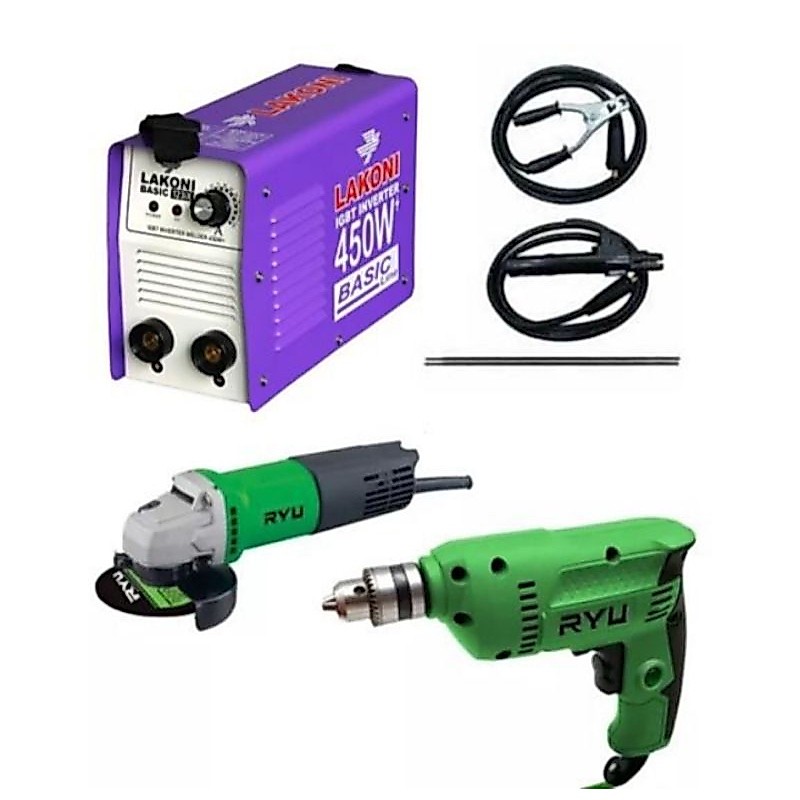 Paket Hemat ,mesin las lakoni 450 watt+bor 10mm+gerinda 4" RYU
