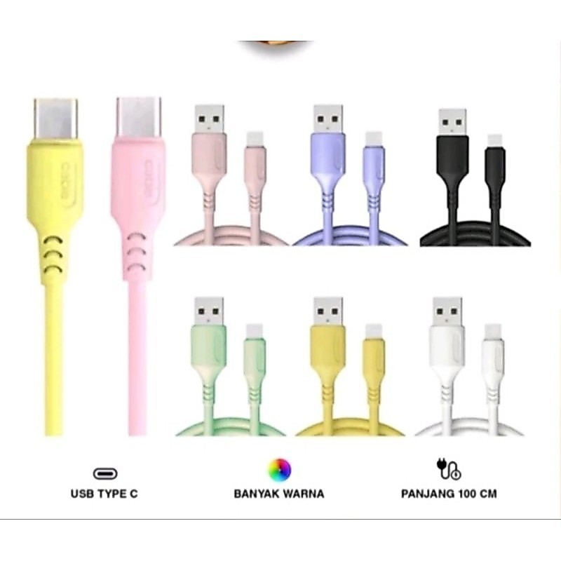 Kabel Macaron type C Cable Data makaron Fast  tipe  Fast Charger Warna hijau hitam putih ungu
