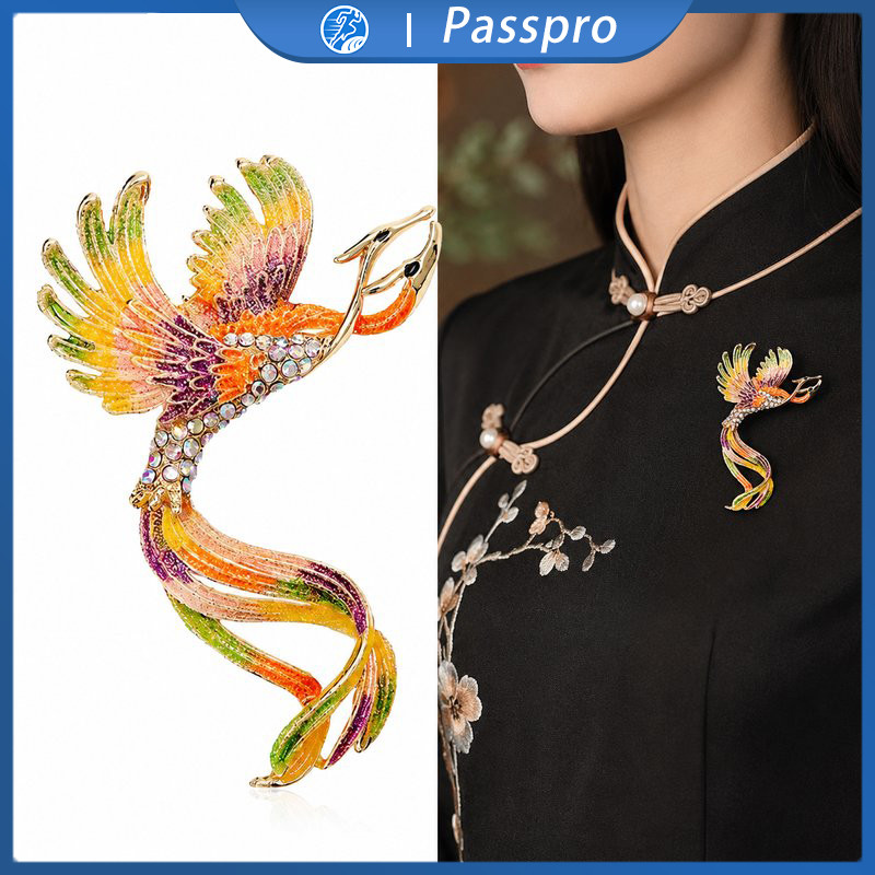 Bros Burung Phoenix Warna Pin Jas Wanita Gaya Korea Bross Hijab Lapel Pin