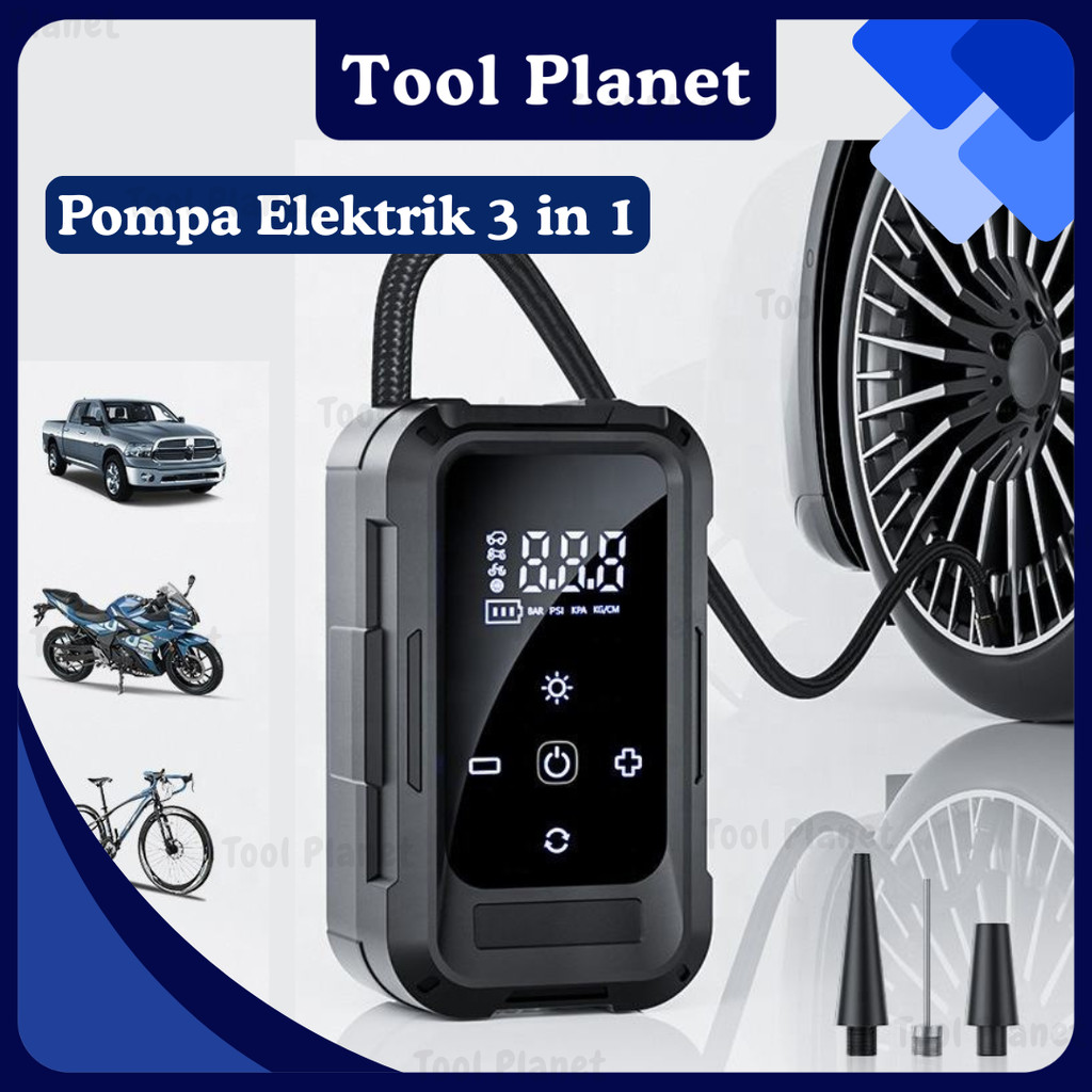 Tool Planet (Garansi 1 Tahun) Pompa elektrik 3 IN 1 ban portable multifungsi bisa pompa ban motor da