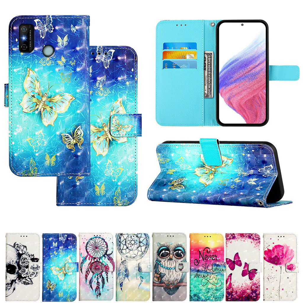 Casing Ponsel Lipat Kulit Halus untuk TECNO SPARK 6 GO 2020 2021 Sampul Dompet Lengan Lukisan 3D Mag