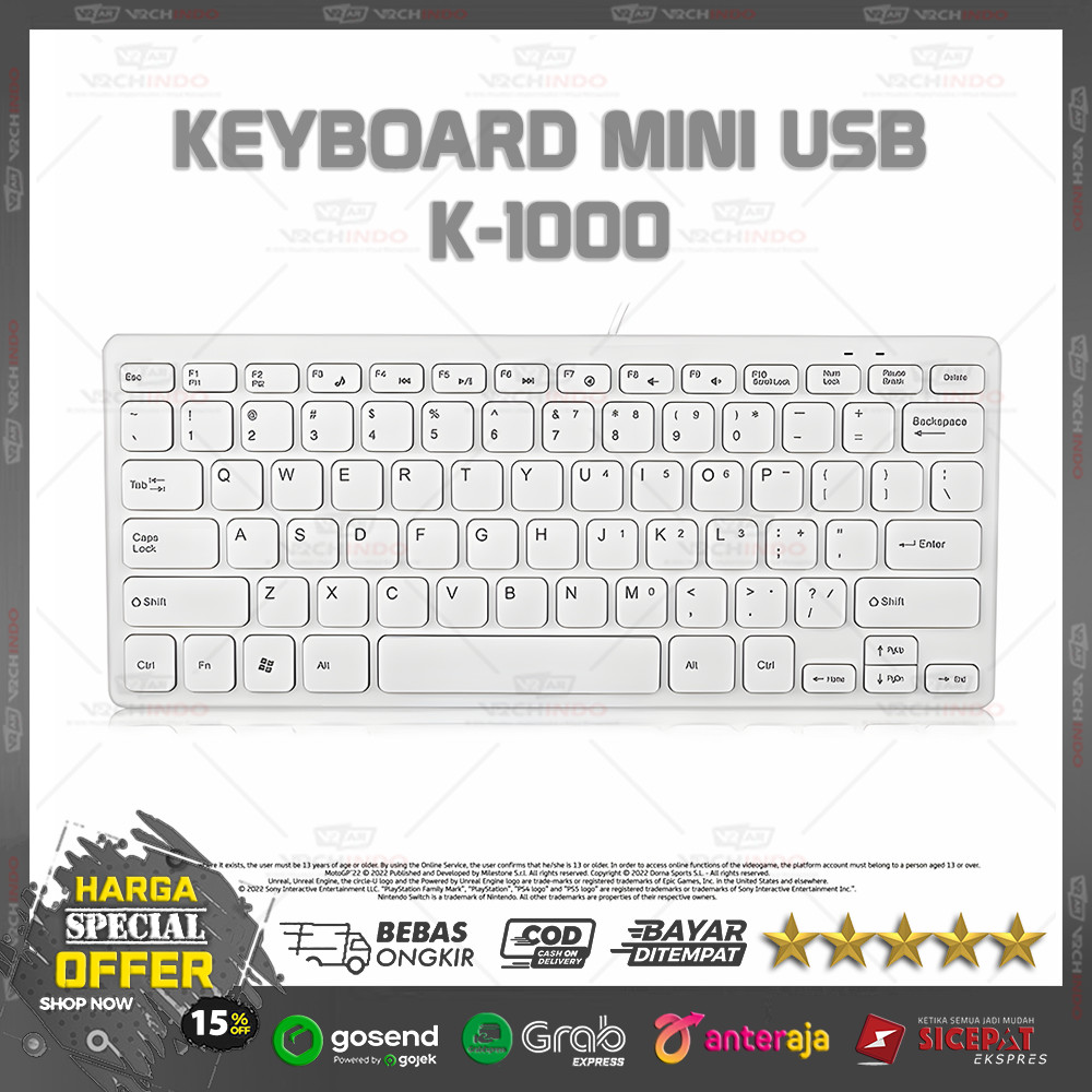 Keyboard Mini USB K1000 78Key Putih Keyboard Kabel untuk PC dan Laptop 