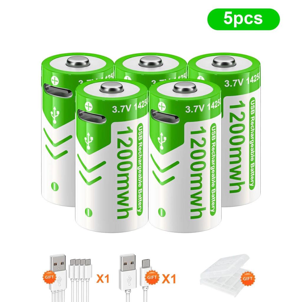 3.7V 14250 ER14250 Rechargeable Lithium Battery USB-C Fast Charge 1/2AA 1/2 AA ER 14250 LS14250 Batt