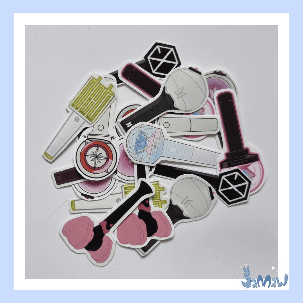 Stiker Mini Lightstick KPop Seventeen EXO Stray Kids NCT Blackpink Twice | Stiker Kpop Freebies