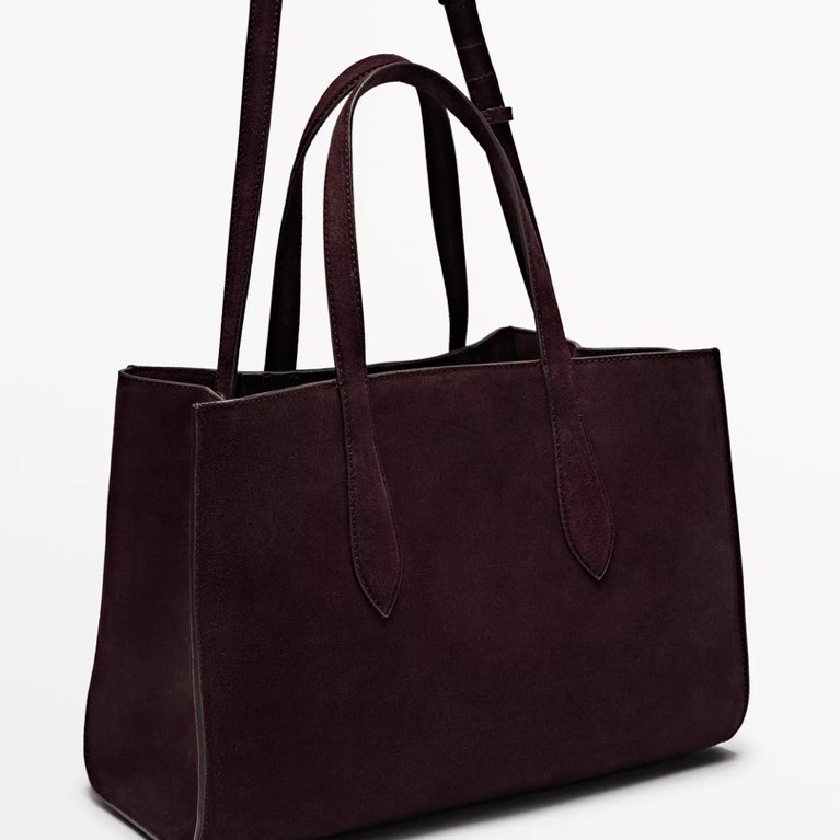 Tote bag leather Massimo Dutti Tas preloved - warna aubergine