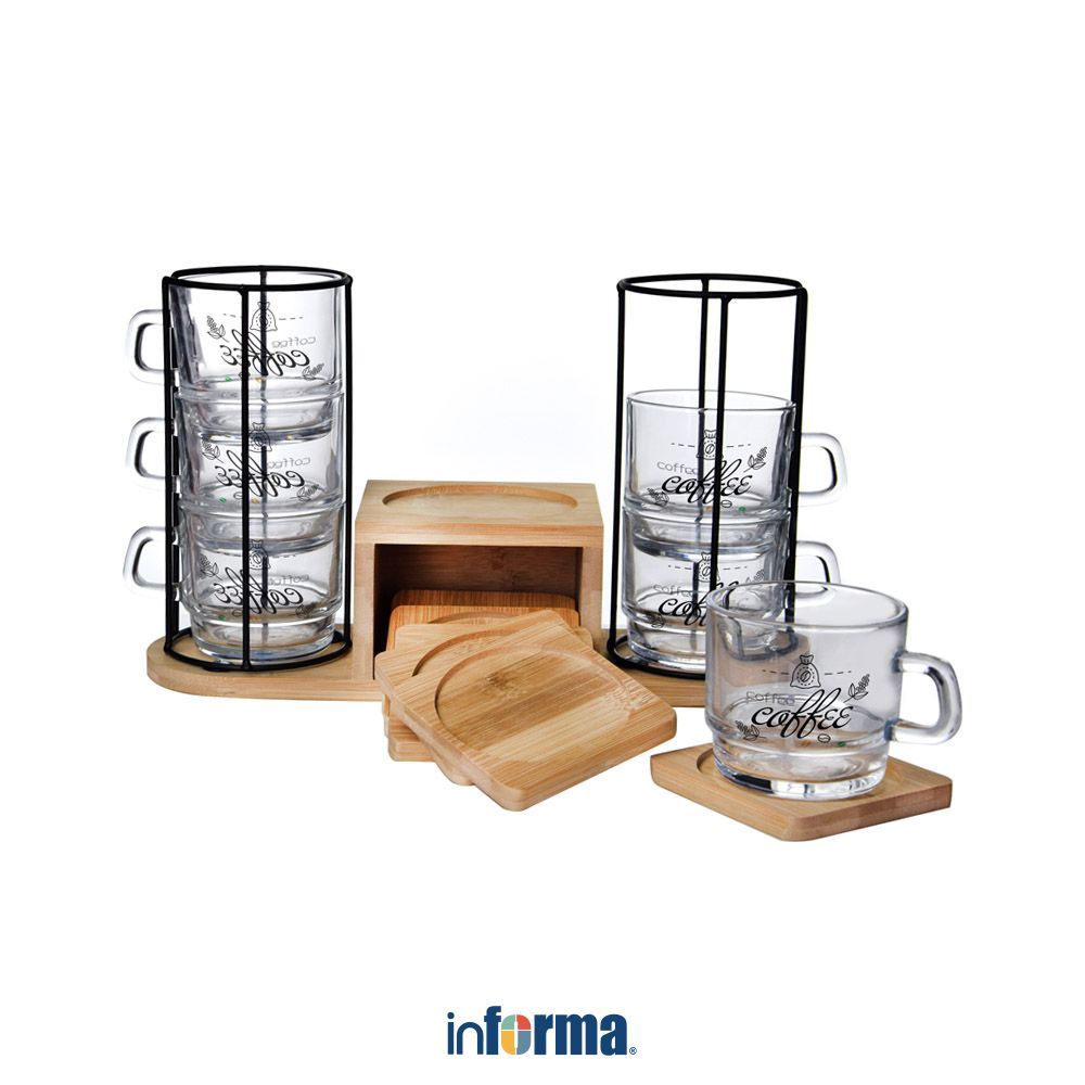 Informa Appetite Cangkir Kopi Dengan Saucer & Rak Susun Set 6 pcs Tea Cup Coffee Cup Set Cawan Tatak