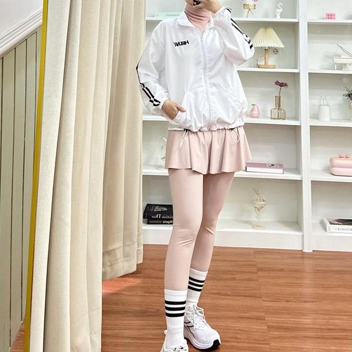 Alfan - Jaket Olahraga Jogging Parasut Wanita - Jaket Parasut Tanpa Kupluk Jumbo Sport