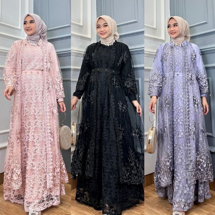 GAMIS BROKAT OUTER LEPAS PASANG / GAMIS BROKAT PESTA