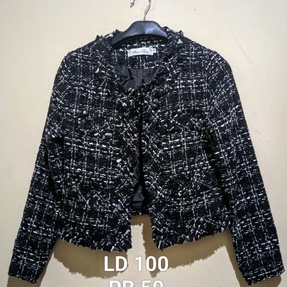 Blazer Tweed Hitam Corak