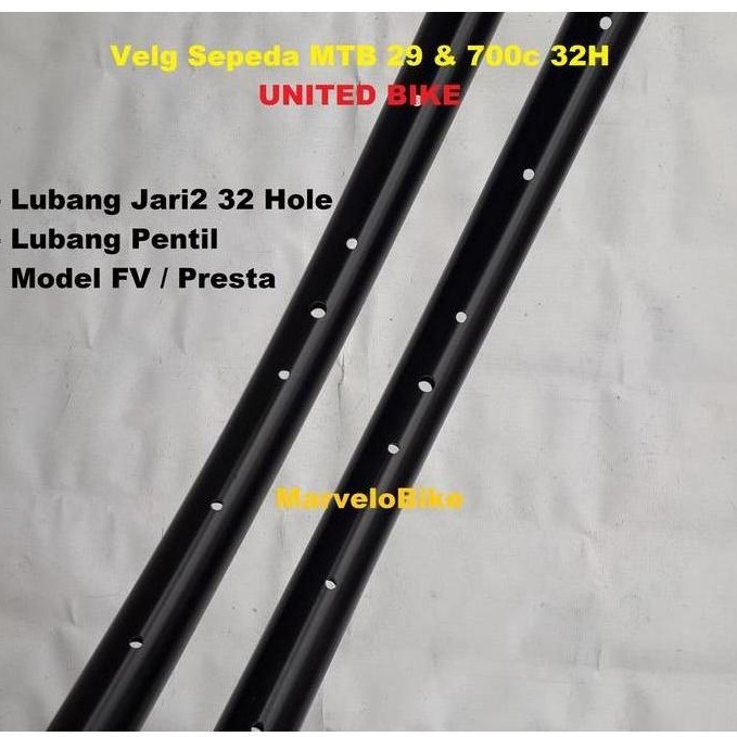 Rims Velg Sepeda MTB 29 Fixie RoadBike 700c 32 Hole FV Merk UNITED