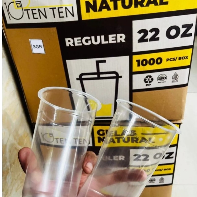 Gelas Plastik Ten Ten Oval 18oz / 22oz Gelas Plastik Datar 22oz  50 Pcs Tanpa Tutup
